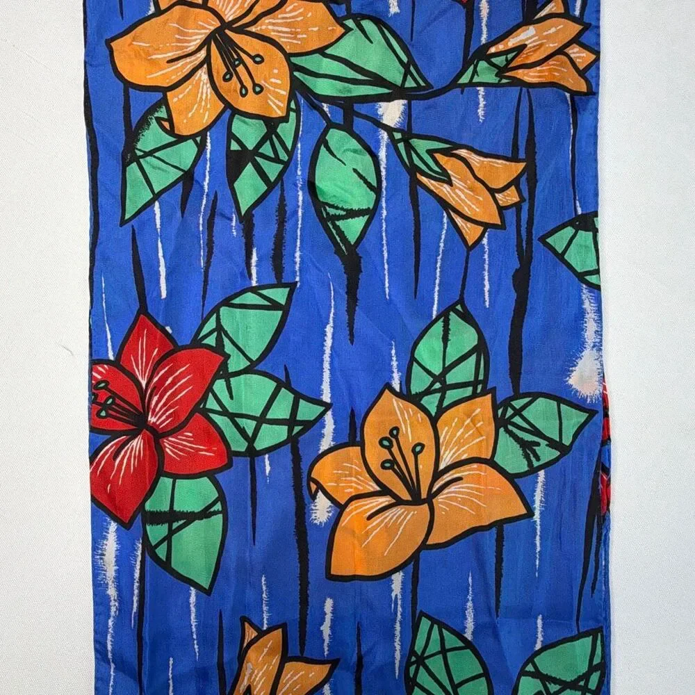 ECHO Vintage Silk Scarf Bold Stained Glass Flower Pattern.  Hand Rolled